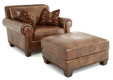 Leather & Fabric Chair and Ottomans