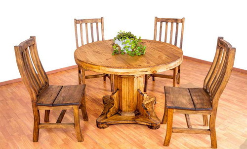 Rustic Round Dining Table Set 60"