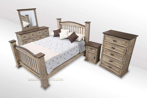 Mission Weathered Rustic King Bedroom Set 7PC