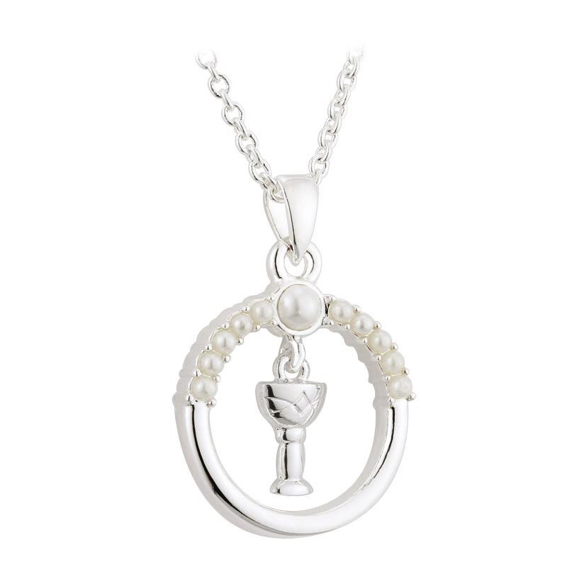 Silver Chalice and Pearl Necklace Irish Children's Jewelry