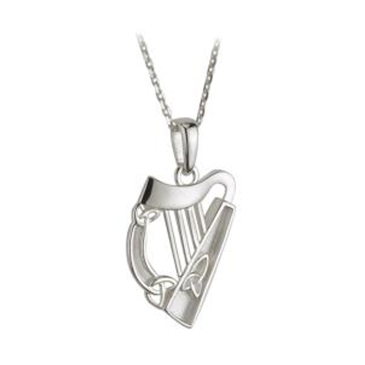 Sterling Silver Harp And Trinity Knot Necklace Irish Harp Necklace