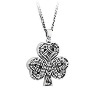 Men's Sterling Silver and Oxidized Shamrock Necklace Men's Irish Jewelry