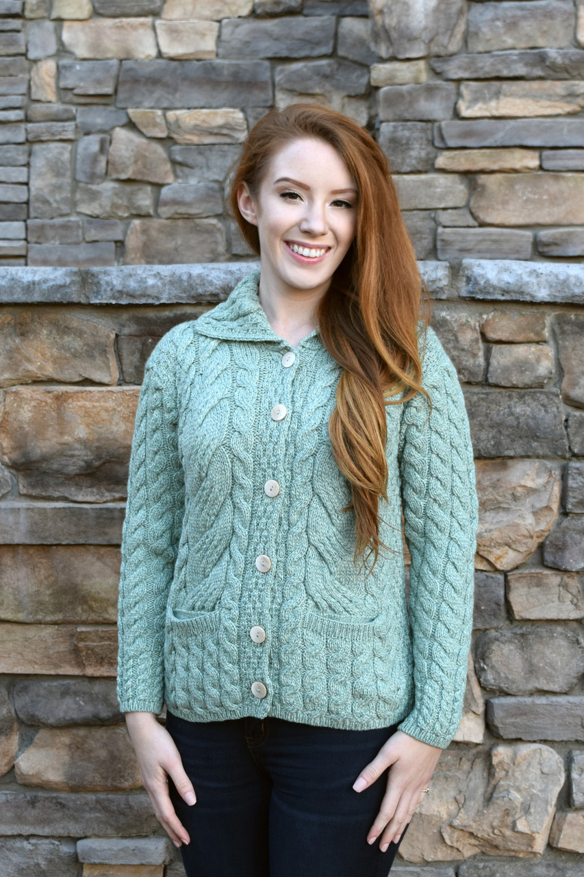 Arancrafts Irish Aran Cardigan - Emerald Green Marl (X3096