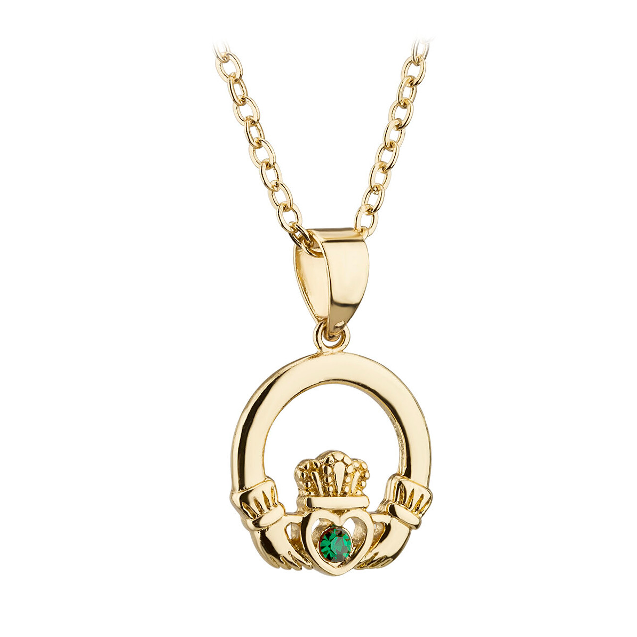 14K Diamond & Emerald Claddagh Pendant - Solvar Irish Jewellery