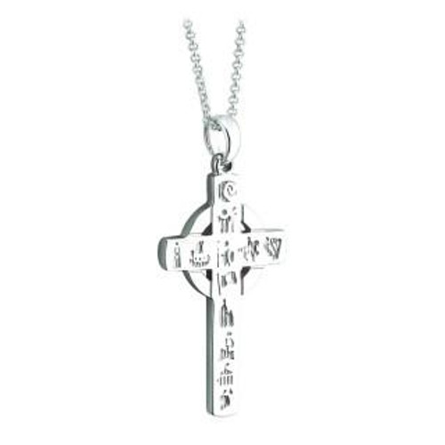 Sterling Silver History of Ireland Celtic Cross Necklace