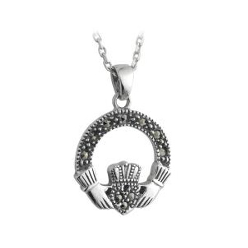 Sterling Silver Marcasite Claddagh Necklace Sterling Silver Marcasite Claddagh Necklace
