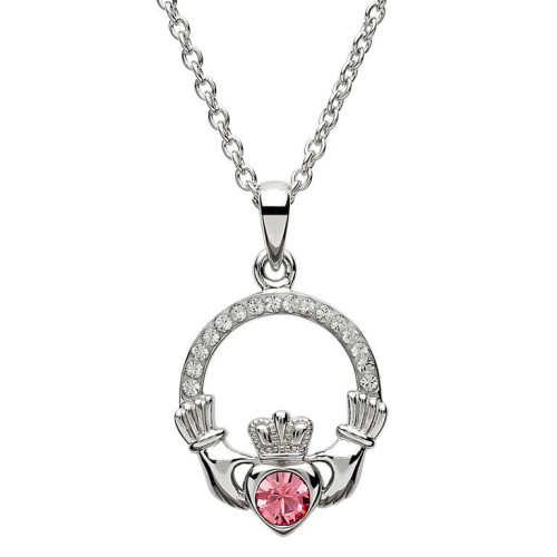 Sterling Silver Claddagh Birthstone Necklace October Sterling Silver Claddagh Birthstone Necklace October