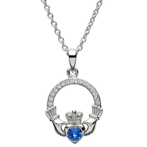 Sterling Silver  Birthstone September Claddagh Necklace