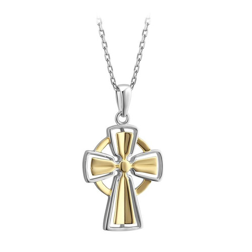 Sterling Silver & Gold Plated Creases Celtic Cross Necklace