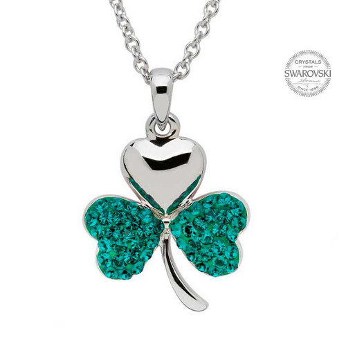 Sterling Silver Shamrock Necklace W/Green Crystals Sterling Silver Shamrock Necklace W/Green Crystals