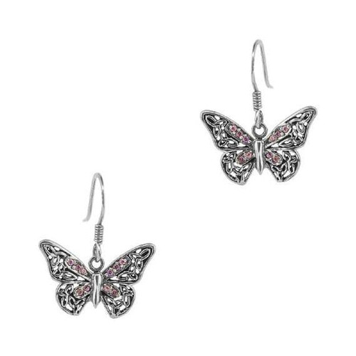Sterling Silver Jacobean Butterfly Drop Earrings with Amethyst color stones Sterling Silver Jacobean Butterfly Drop Earrings with Amethyst color stones
