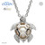 Silver Pearl Turtle Pendant Adorned With Swarovski White Crystal