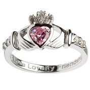 Sterling Silver Birthstone Claddagh Ring-October
