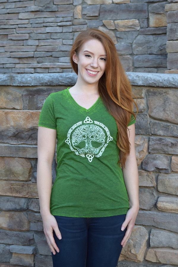 Emerald Green Tree of Life Women's V-Neck T-shirt