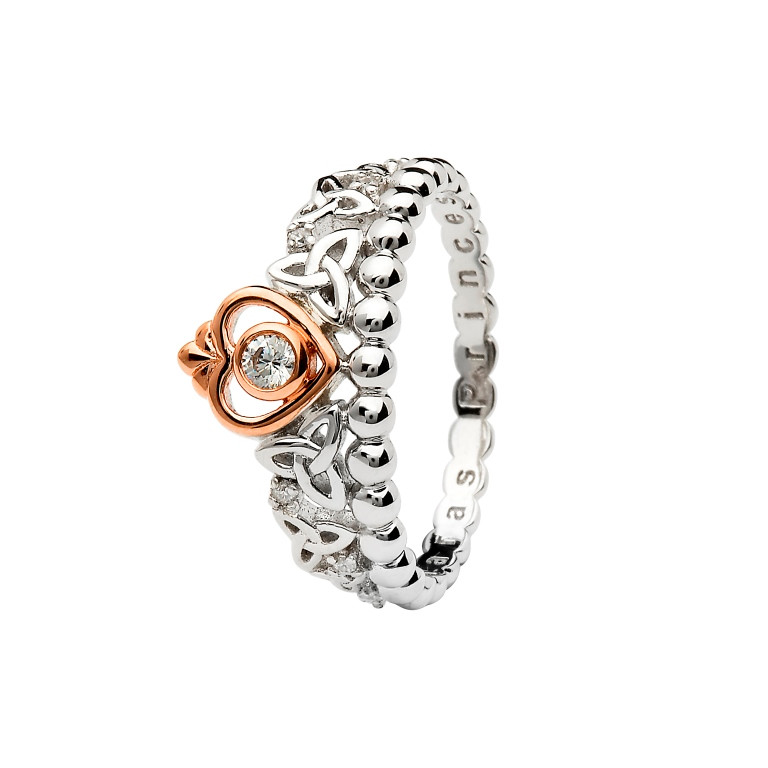 Sterling Silver Trinity Knot Princess Collection Ring w/ Crystal Heart