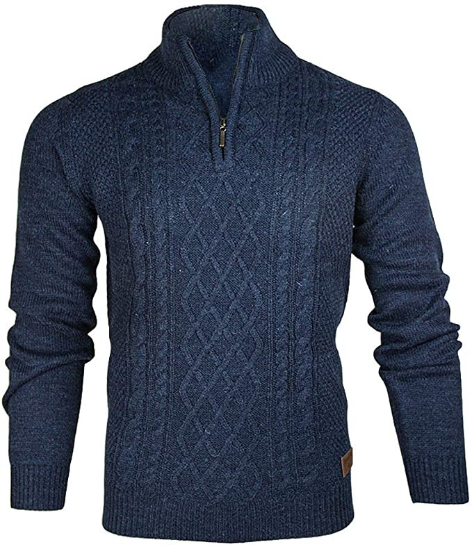 Emerald Isle Knitwear Kinsale Irish Wool Sweater Quarter-Zip Pullover-Blue Horizon
