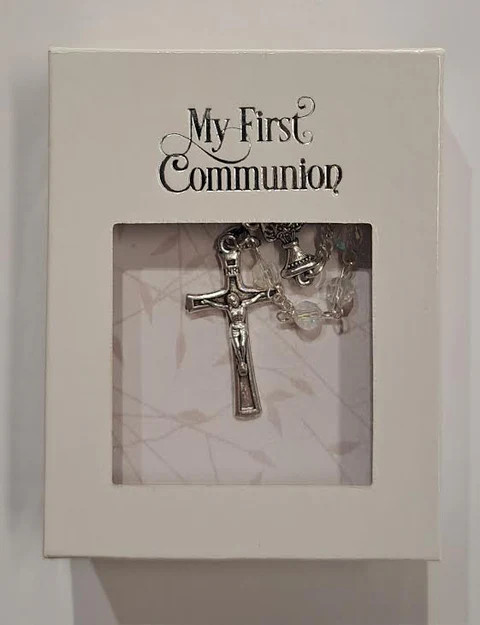 First Holy Communion Crystal Bead Communion Rosary, 5mm Bead