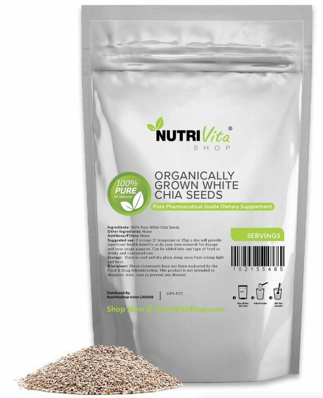 Black Chia Seeds, USDA Certified Organic Premium Grade, Raw Bulk 2 pound