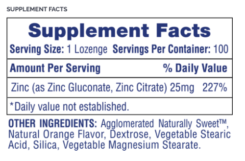 Zinc Lozenges 25mg 100 Days Supply MAX BOOST IMMUNITY Orange Flavor