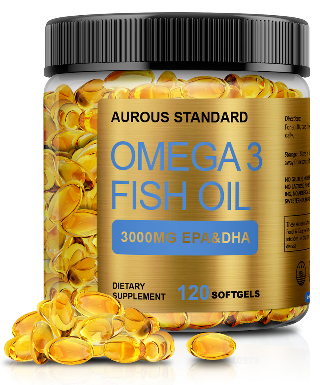 Omega 3 Fish Oil Capsules 3000mg EPA & DHA 120 Softgels USA