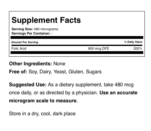 FOLIC ACID 100 PURE (VITAMIN B9) POWDER (Wholesale Pricing)