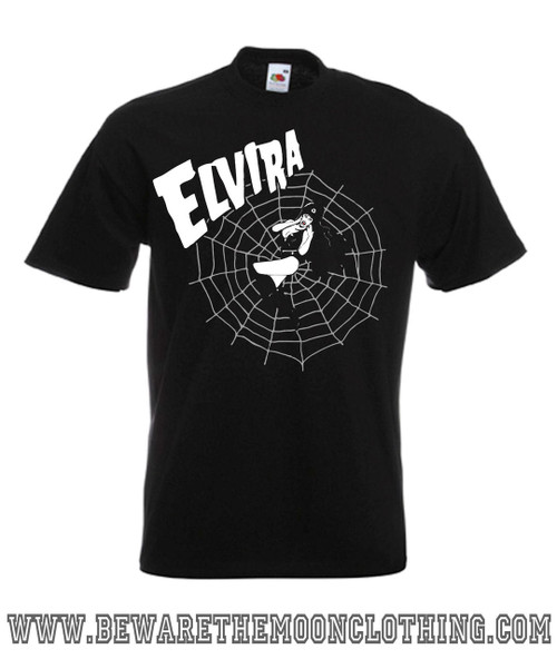 Mens Elvira Gothic Web design on a black Super Premium Fruit Of The Loom T Shirt