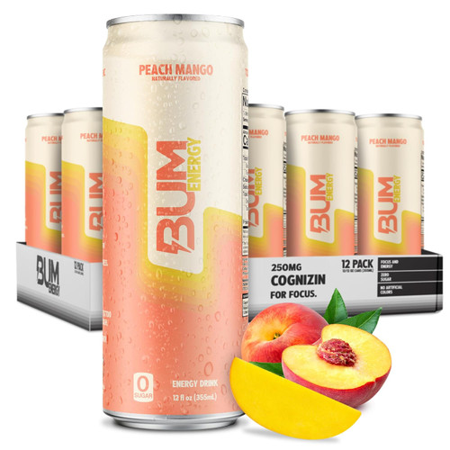 RAW CBUM ENERGY DRINK 12 OZ 12 PACK PEACH MANGO