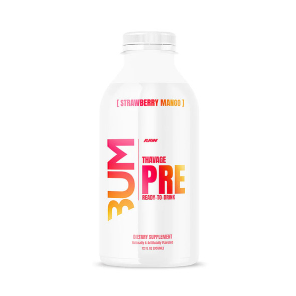 Raw Cbum Drink 12 Onzas 12 Paquete Pre - Entreno Thavage Lista para Beber Strawberry Mango