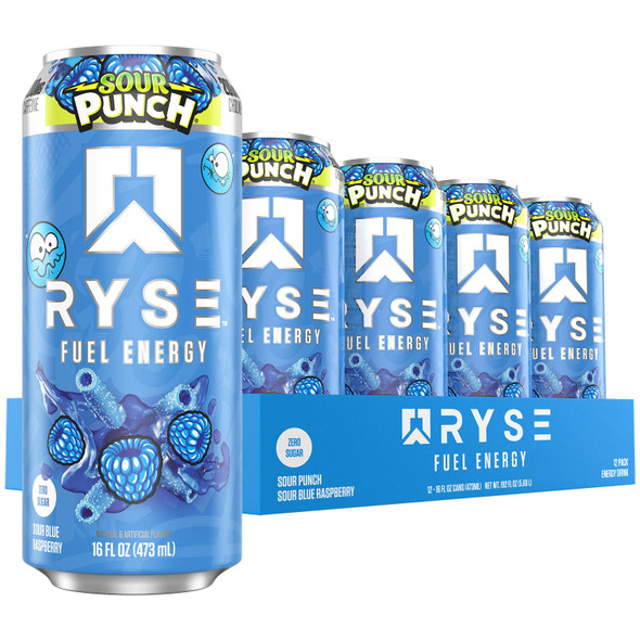 Ryse Fuel Drink 16 Onzas 12 Paquete Sour Punch Blue Raz