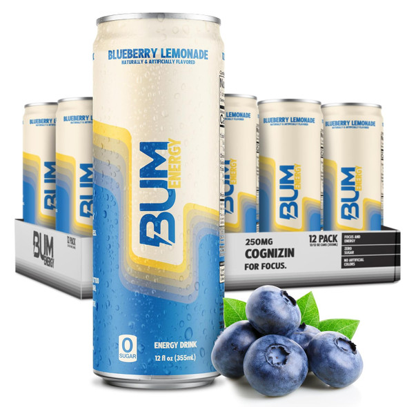 Raw Bum Energy Drink 12 Onzas 12 Paquete Blueberry Lemonade