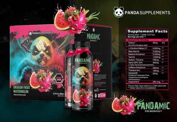 Panda Pandamic Lista para Beber 12 Paquete Pre - Entreno Dragon Pharma Fruit Watermelon