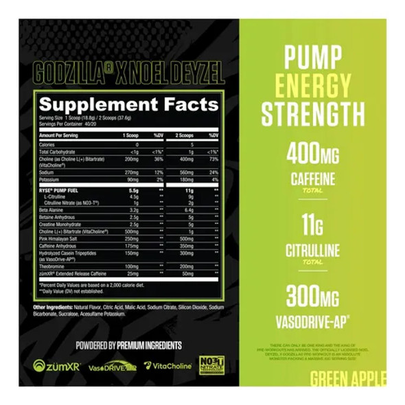 Ryse Pre - Entreno Godzilla 40 Porciones Green Apple
