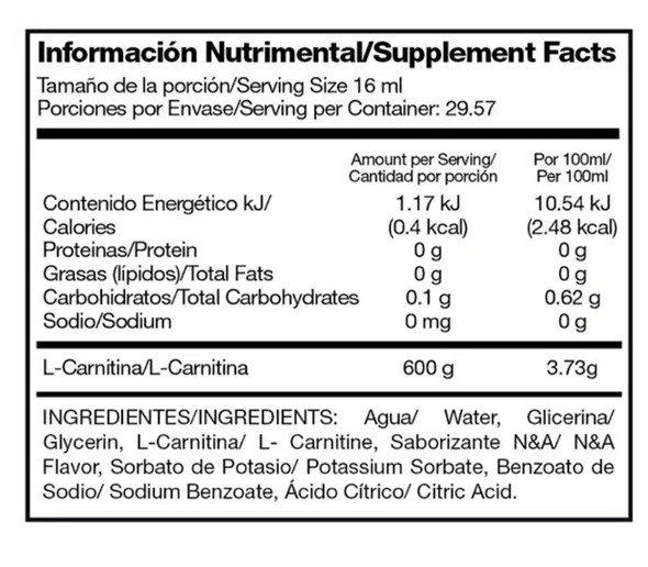 Alpha L Carnitina Liquida 16 Onzas Frutos Rojos