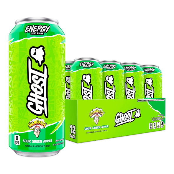 Ghost Energy 16 Onzas 12 Paquete Warheads Sour Green Apple