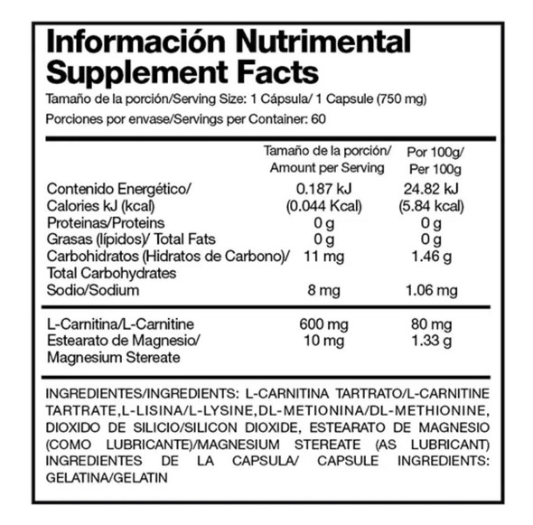 Alpha L Carnitina 60 Cápsulas