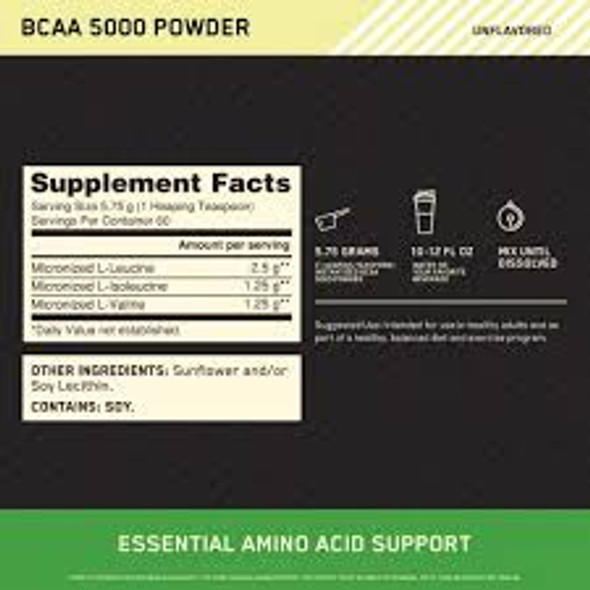Optimum Nutrition Instanized BCAA 5000 Powder sin Sabor 60 Porciones