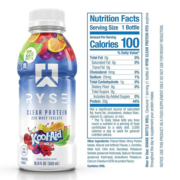 Ryse Clear Whey Aislado Lista para Beber 12 Paquete Koolaid Tropical Punch