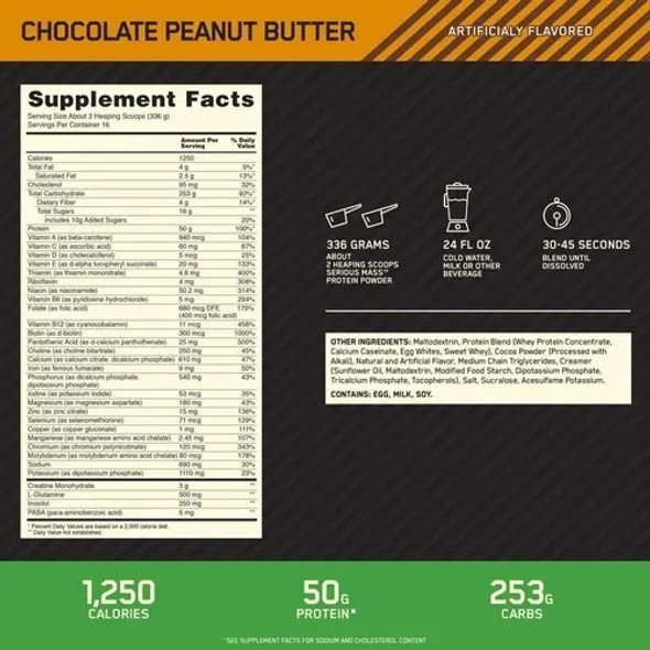 Optimum Nutrition Serious Mass 6 Libras Chocolate Peanut Butter