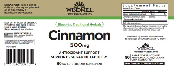 Whp Cinnamon 500 mg 60 Caplets