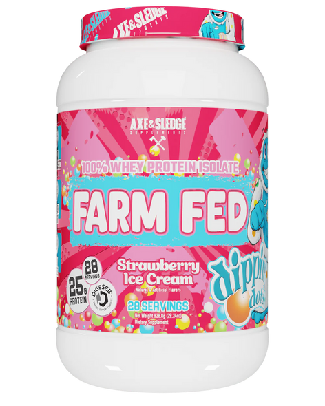 Axe y Sledge Whey Farm Fed Aislado 28 Porciones Strawberry Ice Cream Dippin Dots 1 Paq Muestra 5