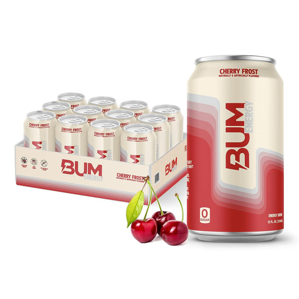 Raw Bum Energy Drink 12 Onzas 12 Paquete Cherry Frost