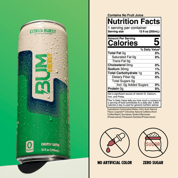 Raw Bum Energy Drink 12 Onzas 12 Paquete Citrus Burst