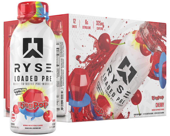 Ryse Loaded Pre-Entreno Lista para Beber 12 Paquete Ring Pop Cherry