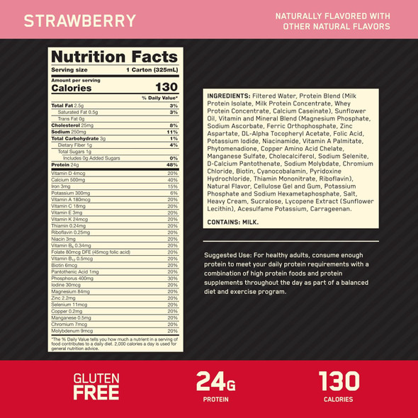 Optimum Nutrition Gold Std Protein Shake 325 ml 12 Paquete Fresa Sabor