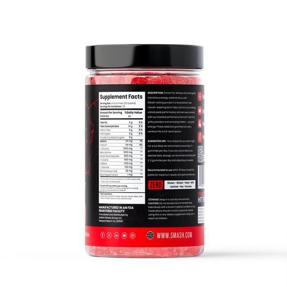 Smash Pre - Entreno Gummies 100 Unidades Cherry Bomb
