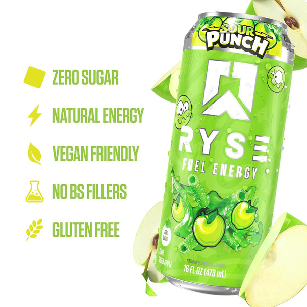 Ryse Fuel Drink 16 Onzas 12 Paquete Sour Punch Green Apple