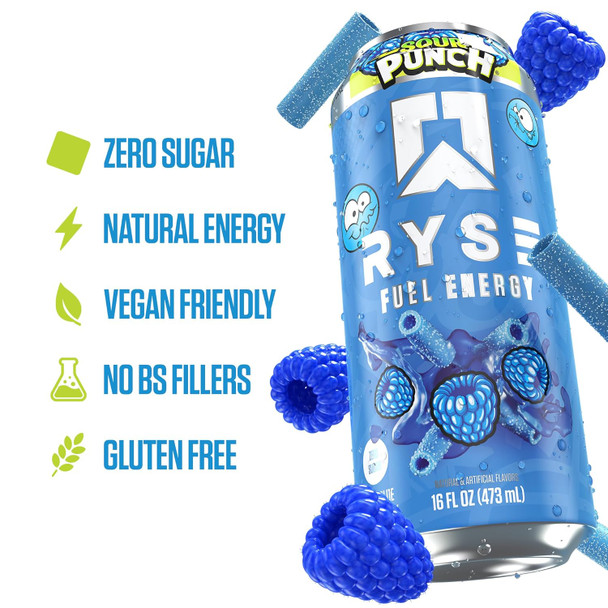 Ryse Fuel Drink 16 Onzas 12 Paquete Sour Punch Blue Raz