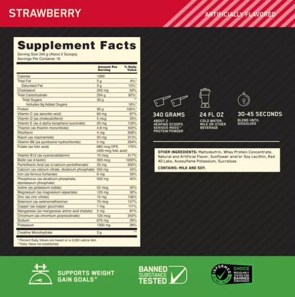 Optimum Nutrition Serious Mass 6 Libras Strawberry