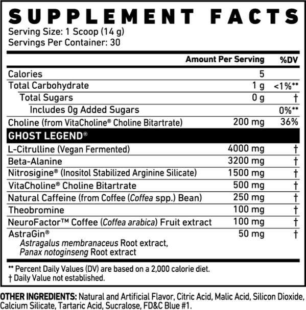 Ghost Legend Pre - Entreno 30 Porciones Blue Raspberry