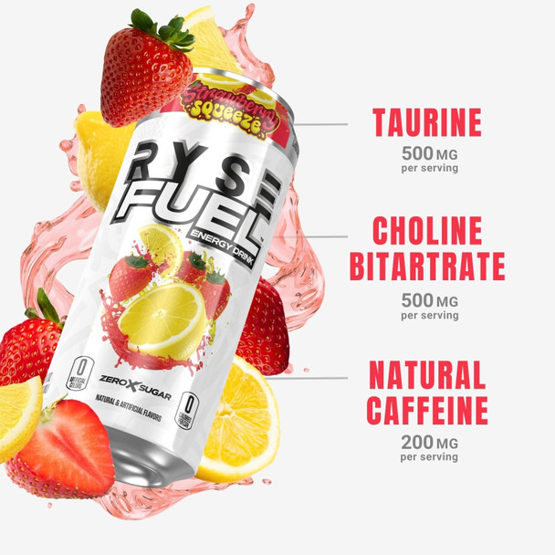 Ryse Fuel Drink 16 Onzas 12 Paquete Strawberry Squeeze